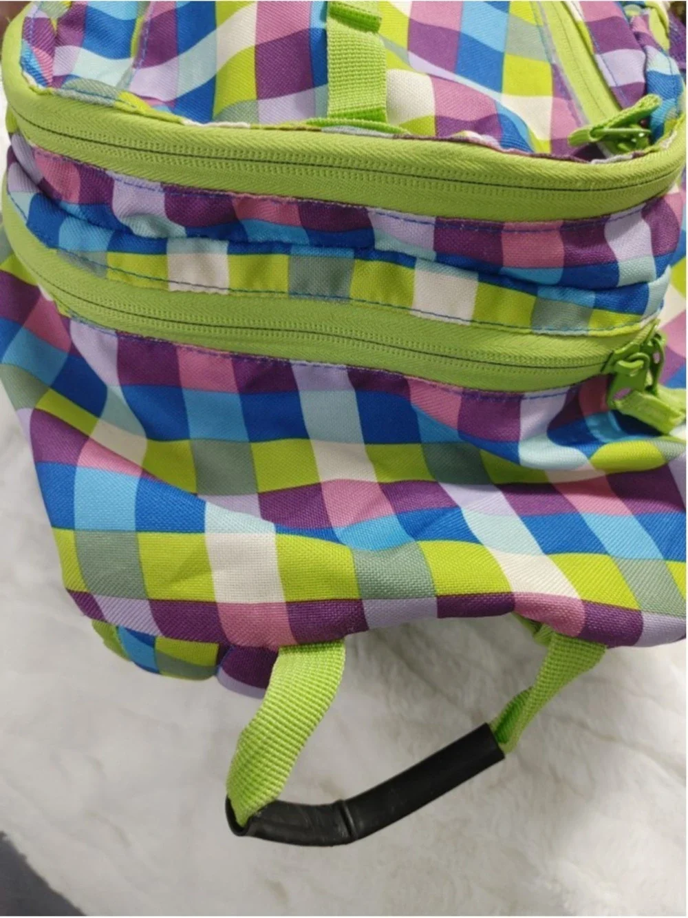 Girls Lands' End Plaid Backpack One Size Multi-color Green/Purple/Blue